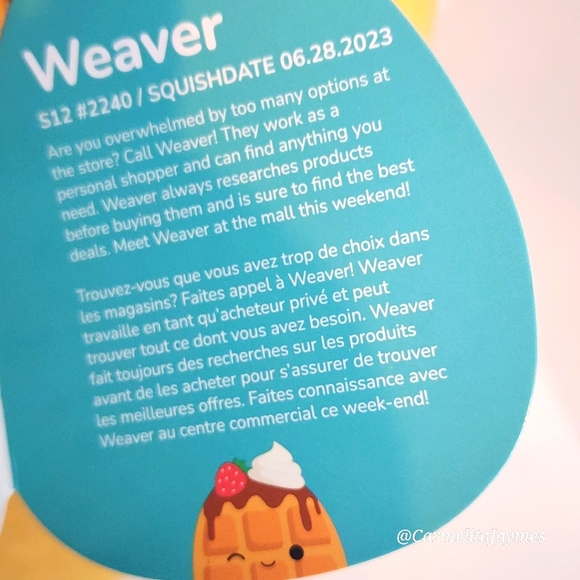 WEAVER 🧇 Waffle w Strawberry Maple Syrup & Whipped Cream Original Squishmallow - Picture 3 of 8